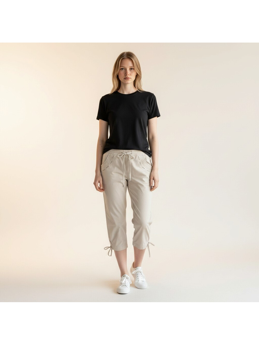 New Caribbean Joe Cropped Pants Women 10 Gray High Rise Flat Front Cotton Casual